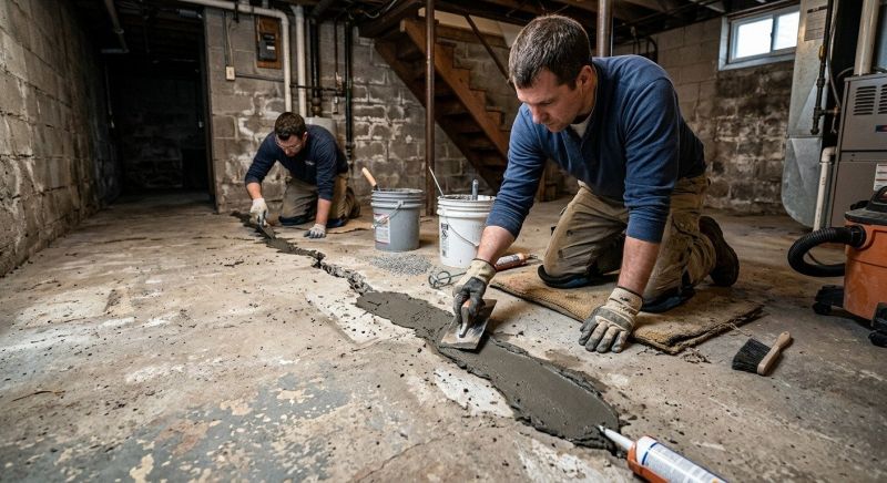 Cracked Basement Floor Repair in Bristol, CT