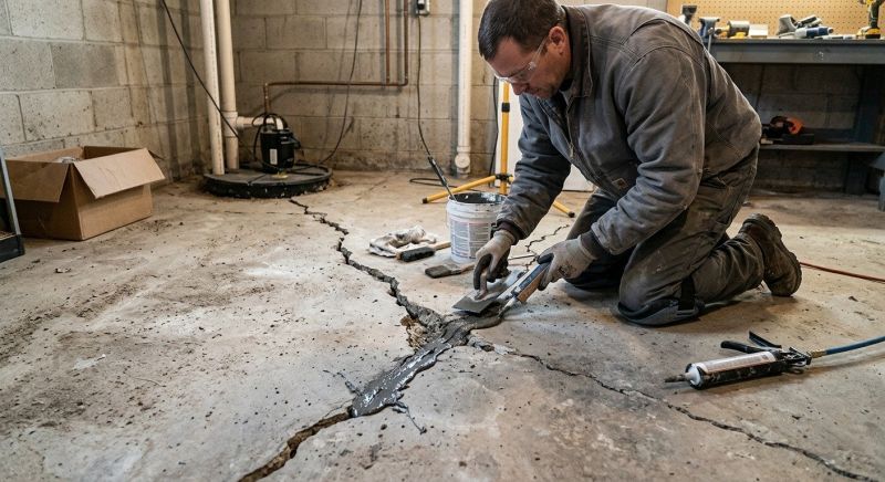 Cracked Basement Floor Repair in Bristol, CT